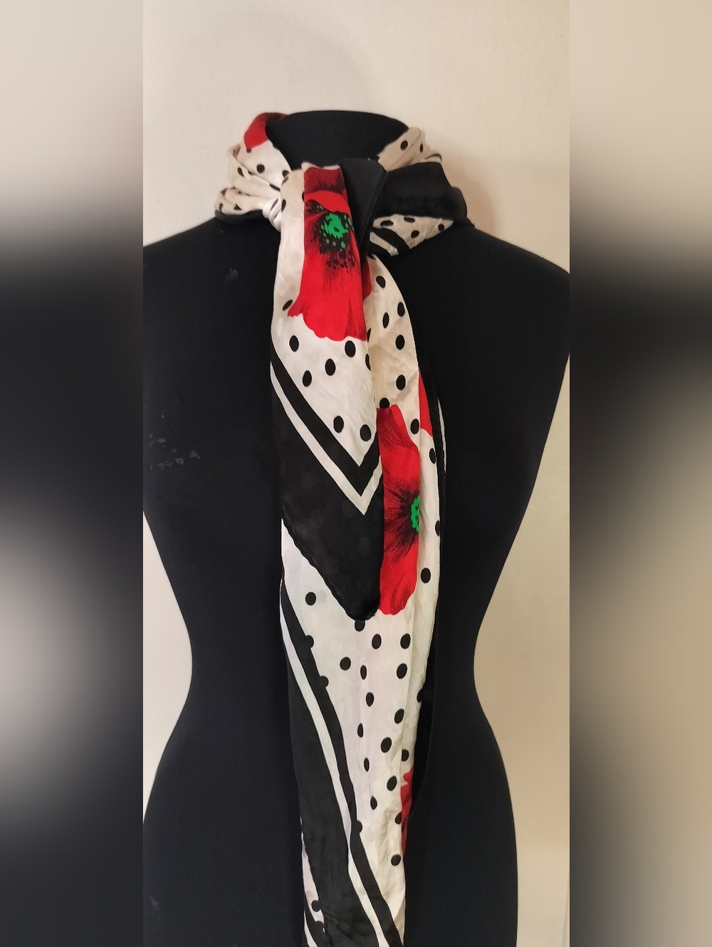 Red Poppy & Polka Dot Women's Scarf - Black, White & Red
